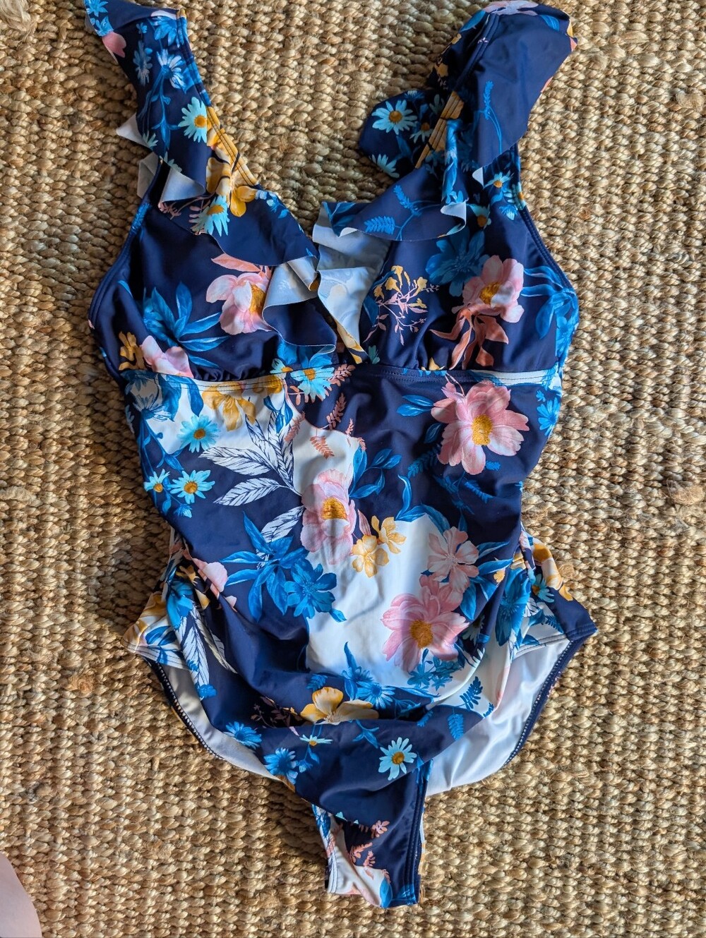 Cupshe Navy Floral Ruffle VNeck And Sleeves One-Piece Swimsuit for Kids
